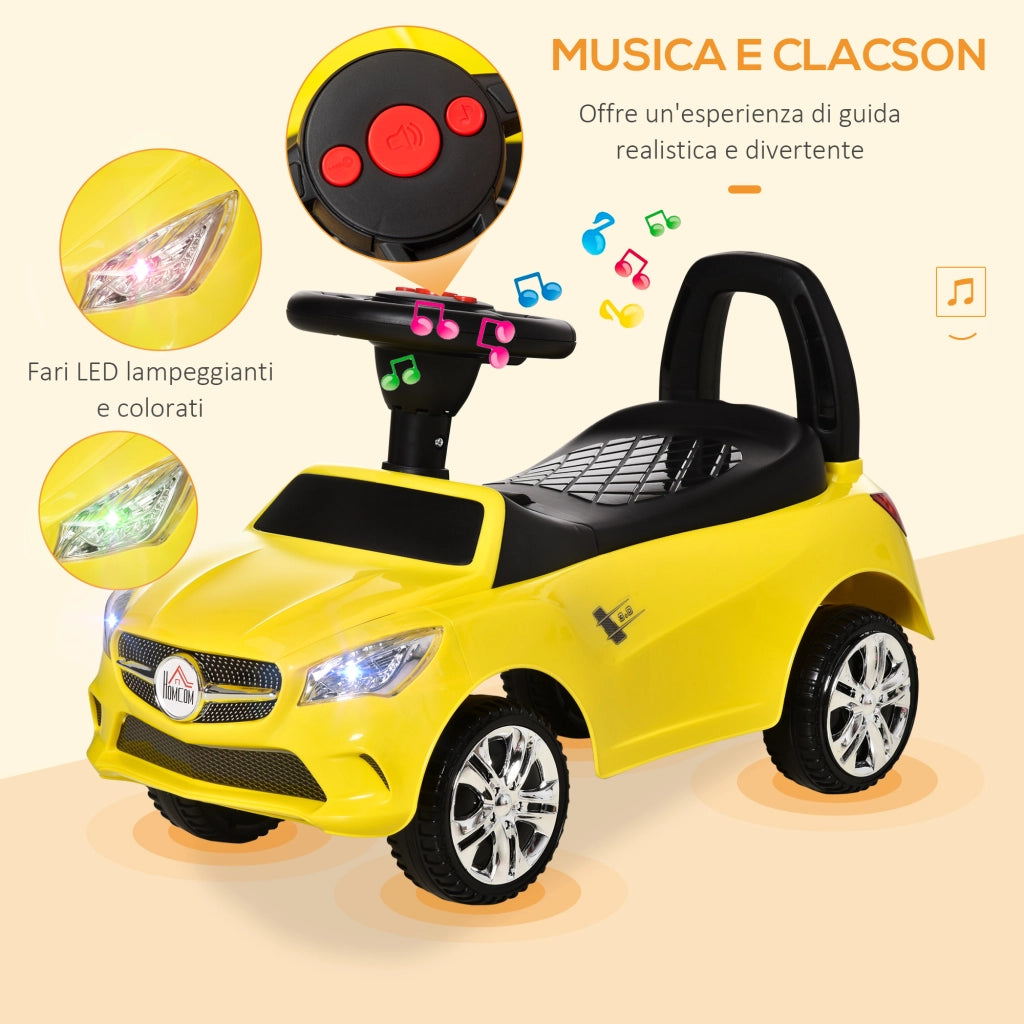 EasyComfort Macchinina per Bambini Cavalcabile con Volante, Fari e Musiche Integrate, Macchina per Bambini in PP e Metallo, 63.5x28x36 cm, Giallo