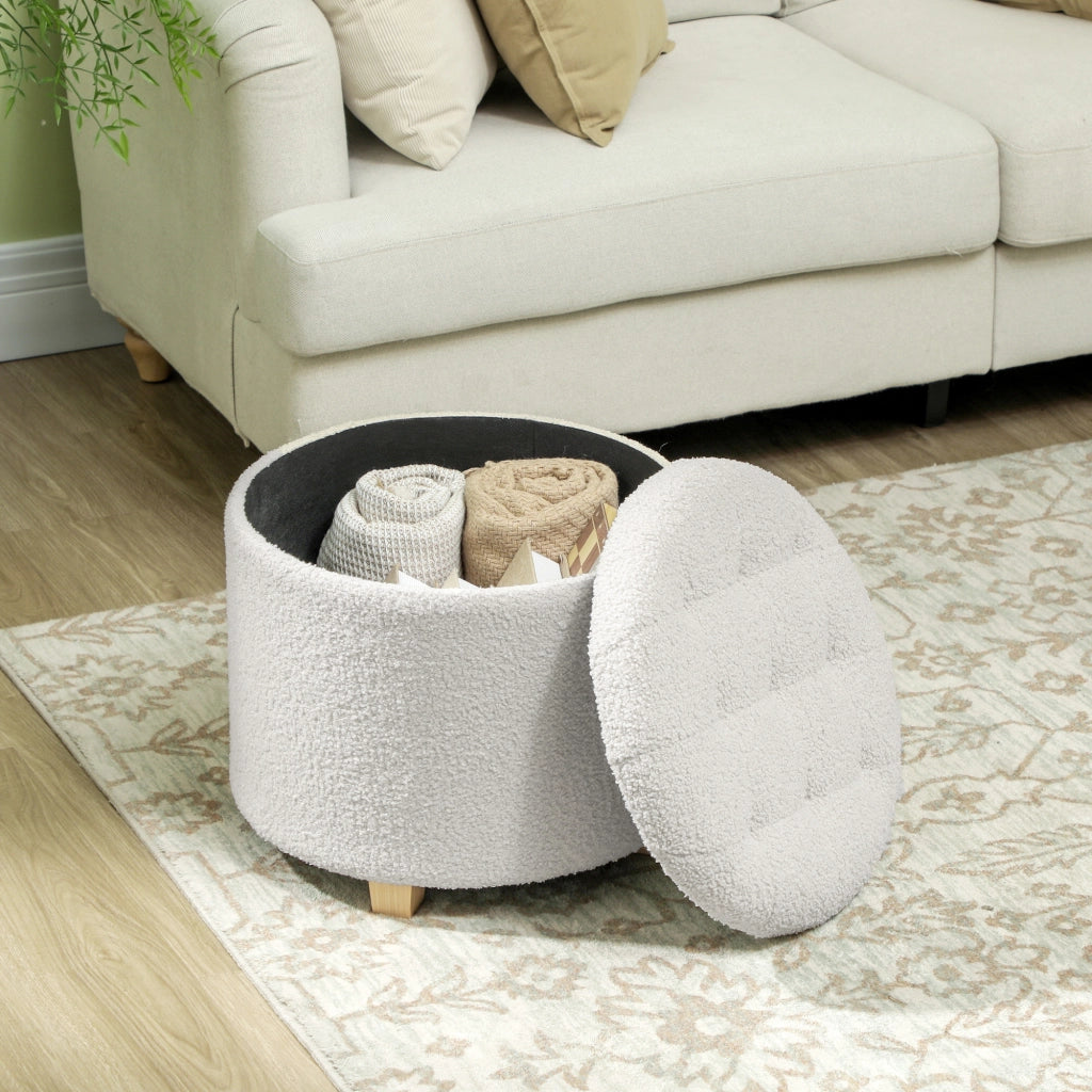 Sgabello con vano contenitore e gambe in legno ¨C zephmum ¨C bianco