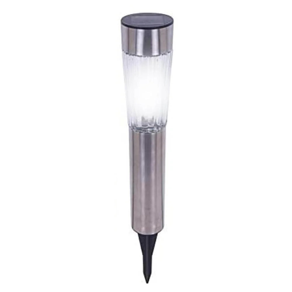 Kit 2 Lampade Giardino Ricarica Solare Paletti Metallo Cristallo 1LED Bianco
