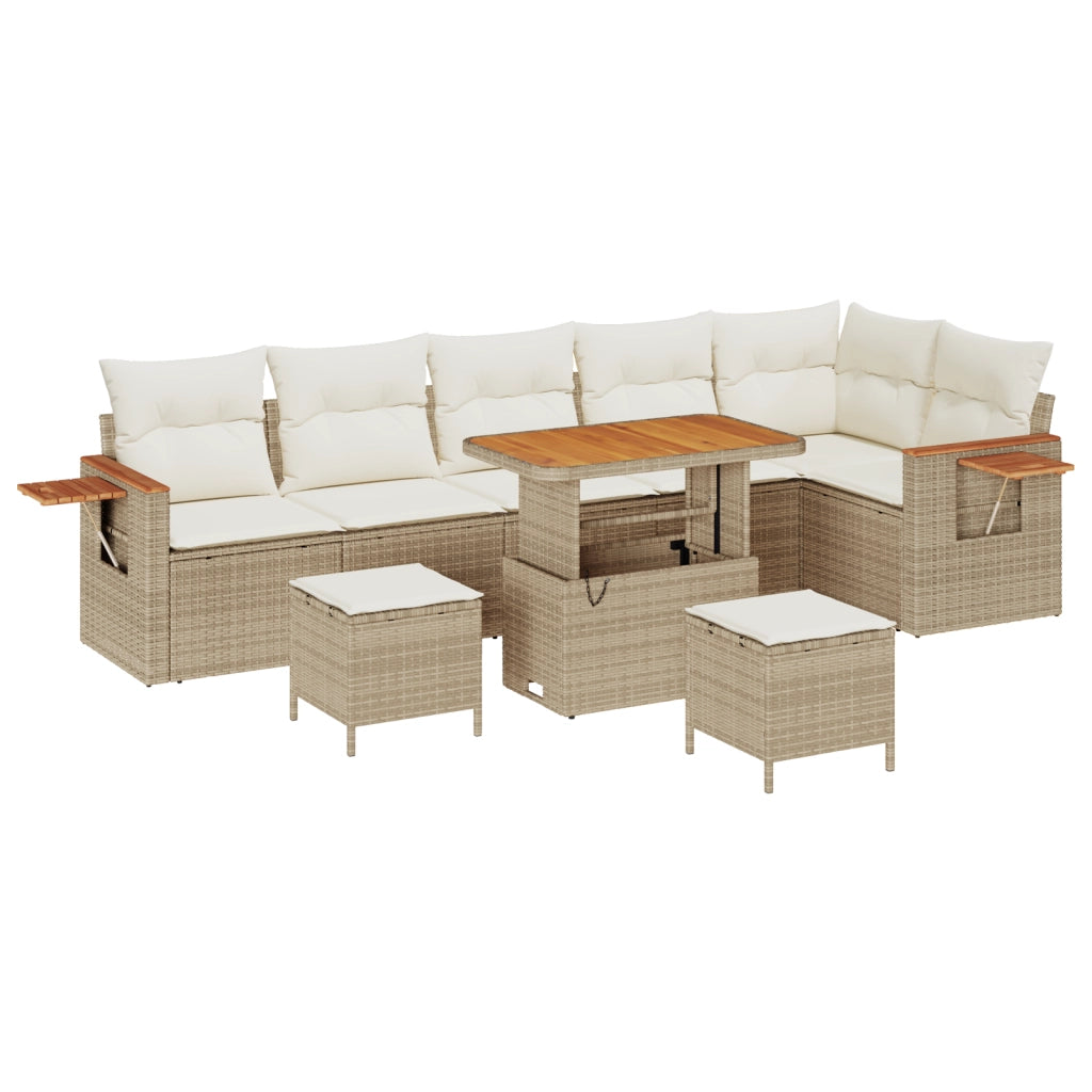 Set Divano Giardino 9 Pezzi con Cuscini Beige Polyrattan Acacia