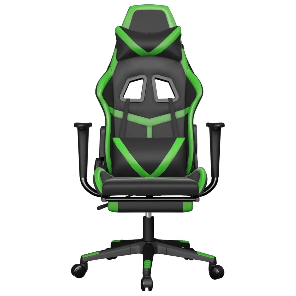 Sedia da Gaming | Sedia da e-sports con Poggiapiedi Nero e Verde in Similpelle