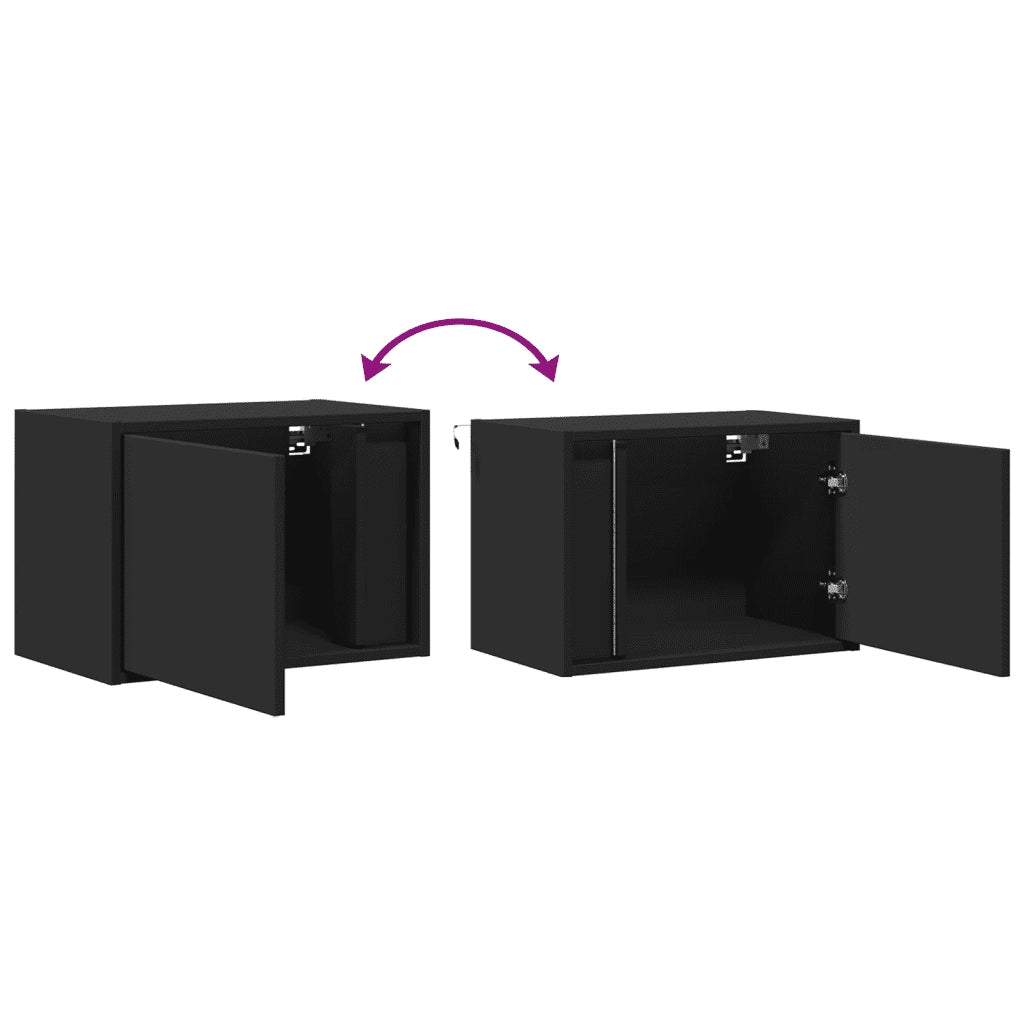 vidaXL Comodini a Parete con Luci LED 2 pz Neri