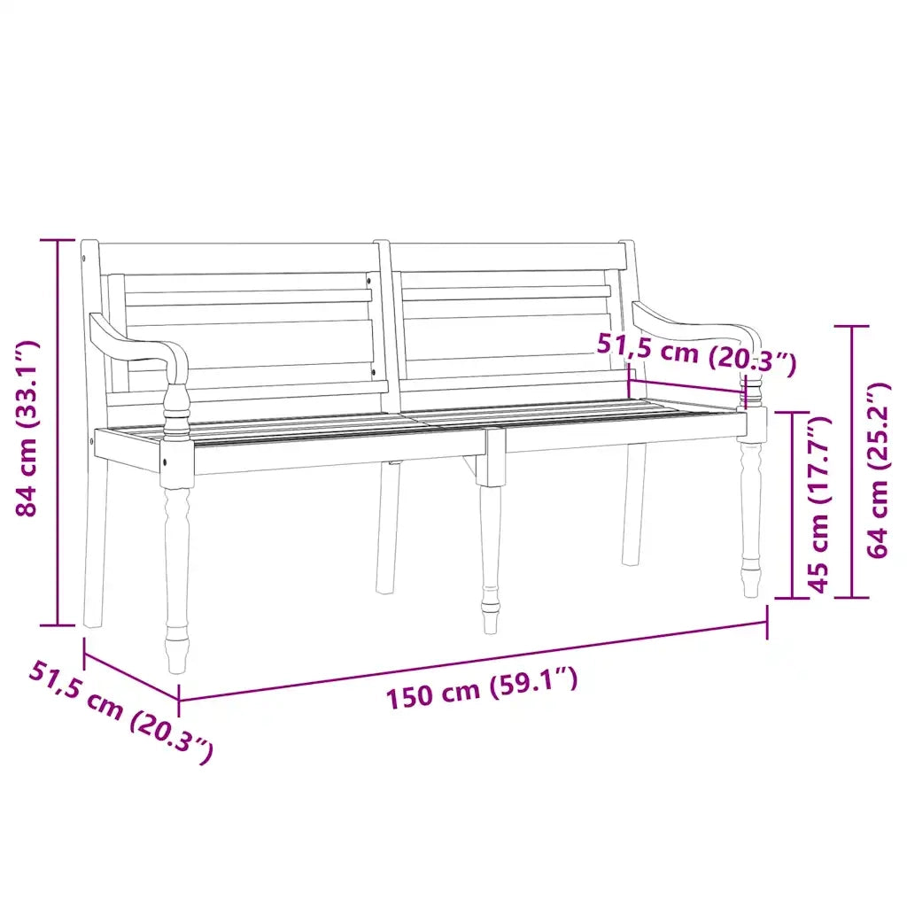 Panchina Batavia con Cuscino Crema 150 cm Legno Massello Teak 3100828