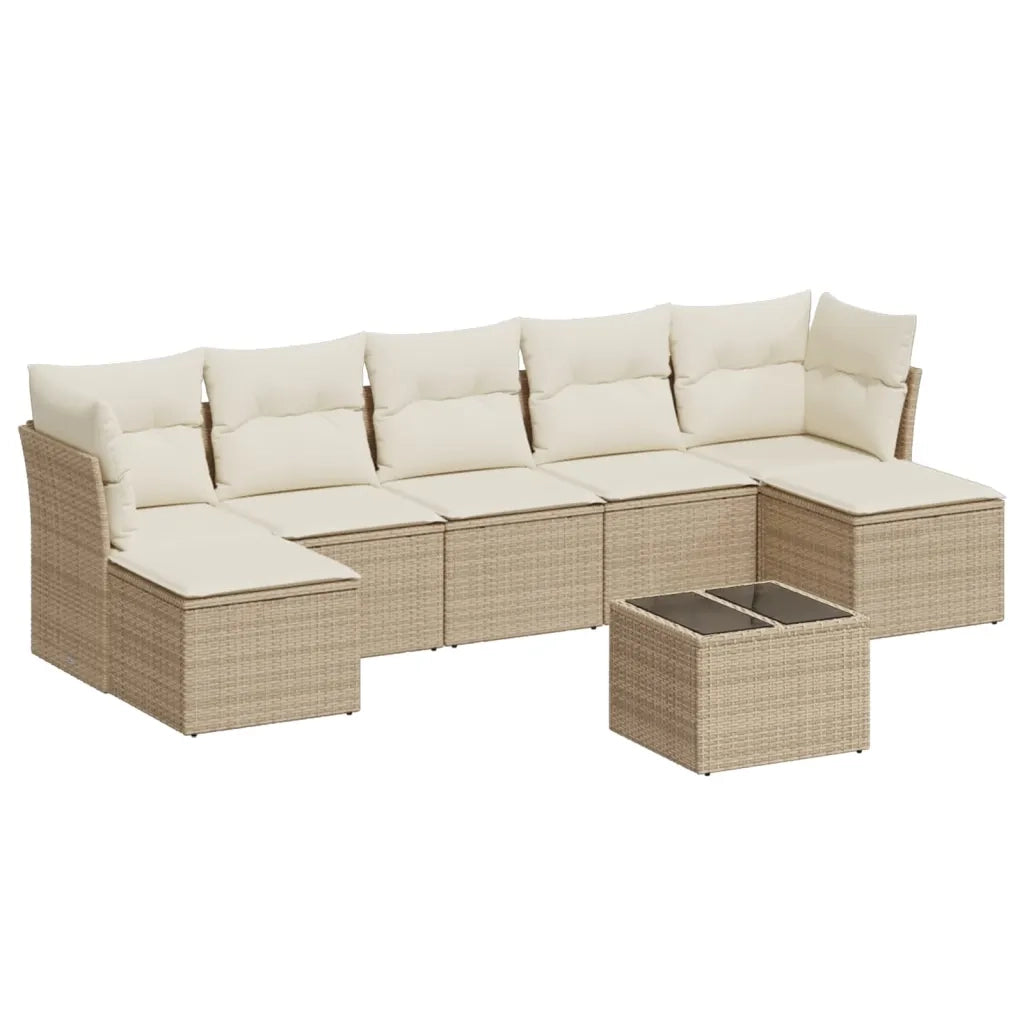 Set Divano da Giardino 8 pz con Cuscini Beige in Polyrattan 3249877