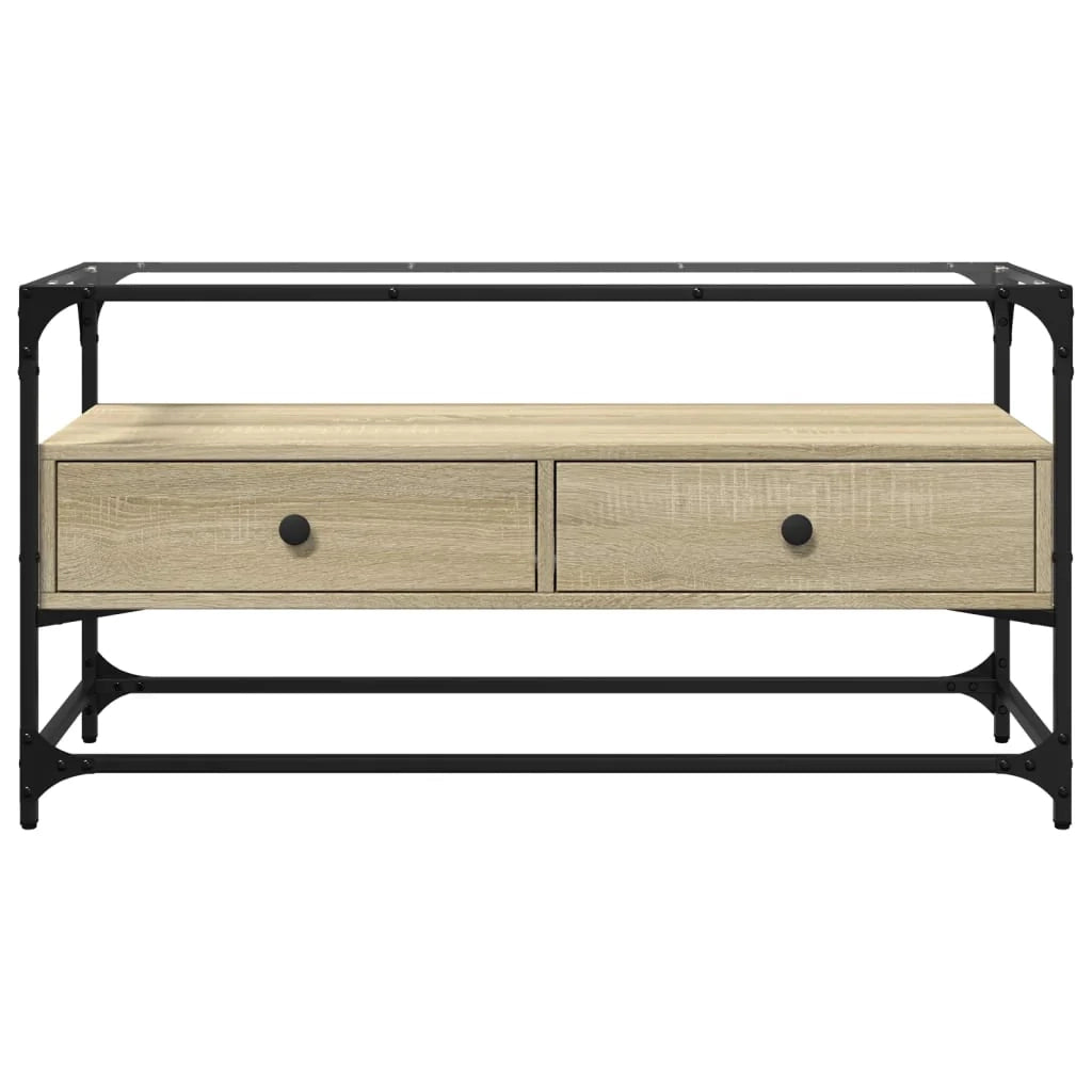 Mobile TV multimediale mensola per TV credenza per TV sala da pranzo soggiorno camera da letto con piano in vetro legno ingegnerizzato rovere Sonoma marrone 02_0026423