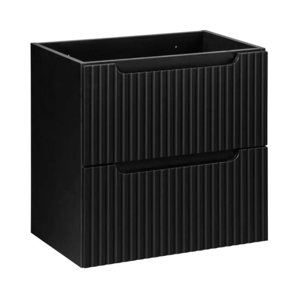 Set da bagno VANO 60cm: mobile sottolavabo con cassetti + top per lavabo + lavabo da appoggio con scanalature verticali