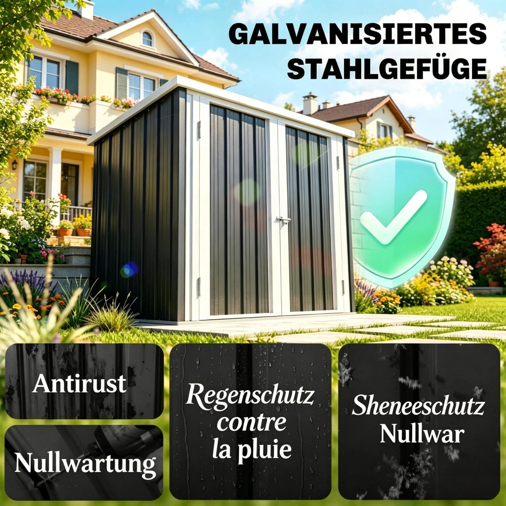 CASETTA DA GIARDINO 147x86x134 cm Nero/Bianco in acciaio e PP senza pavimento