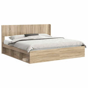 Letto matrimoniale | Letto per adulti | Struttura del letto con stoccaggio e testata Rovere Sonoma