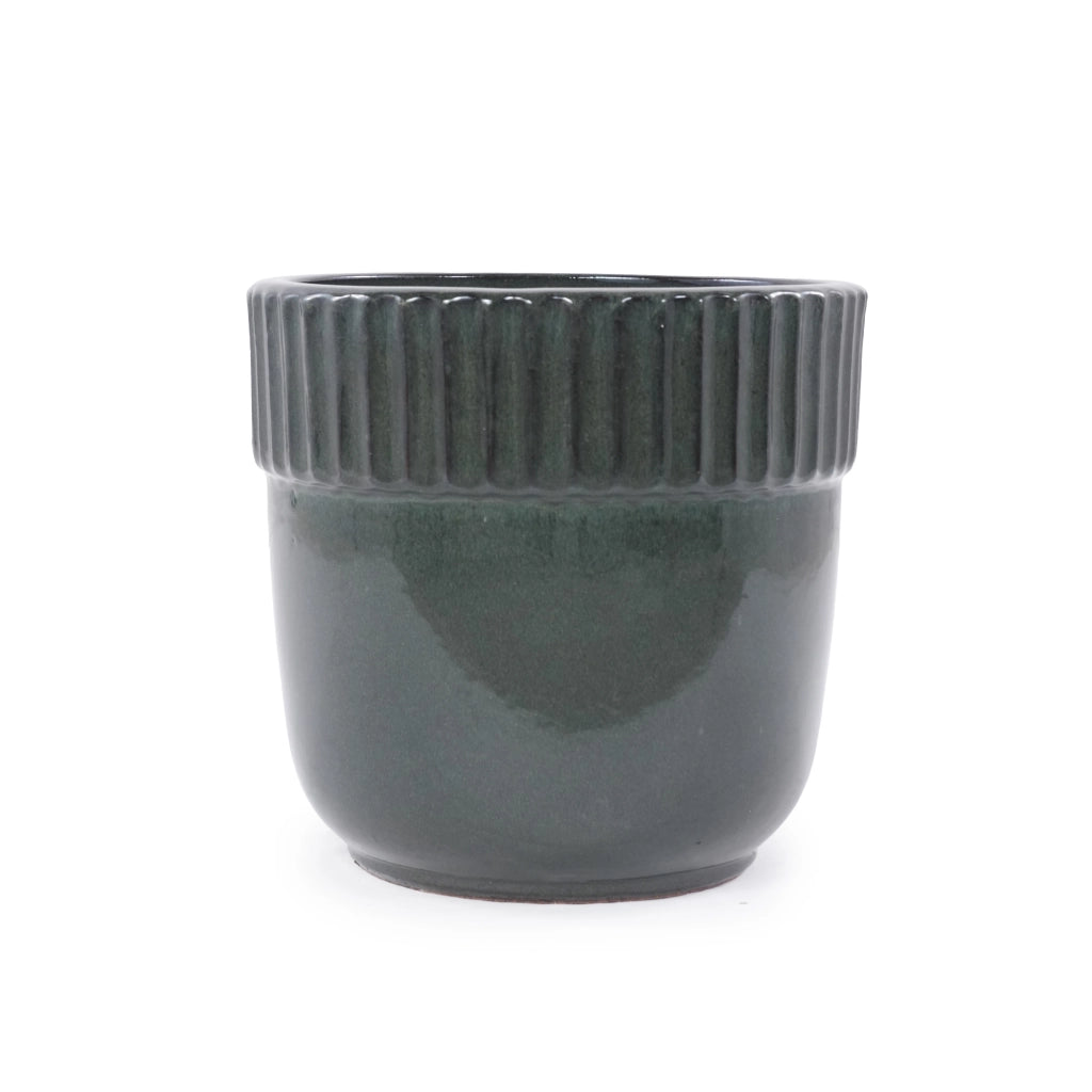 VASO PORTAPIANTE IN CERAMICA Ø 38 cm VERDE SCURO LUCIDO, FATTO A MANO