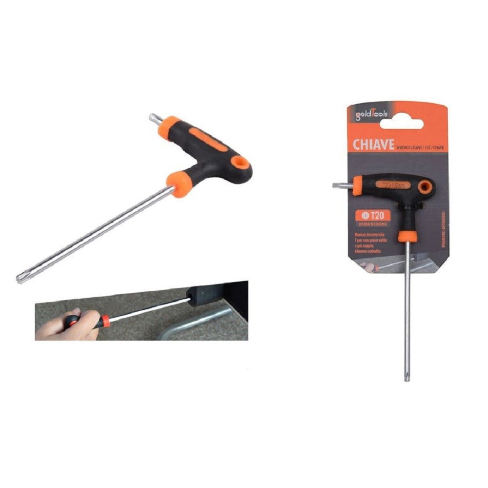 Trade Shop - Chiave Brugola T Trapezoidale Punta Stella T20x100mm Impugnatura Ergonomica 91804 -