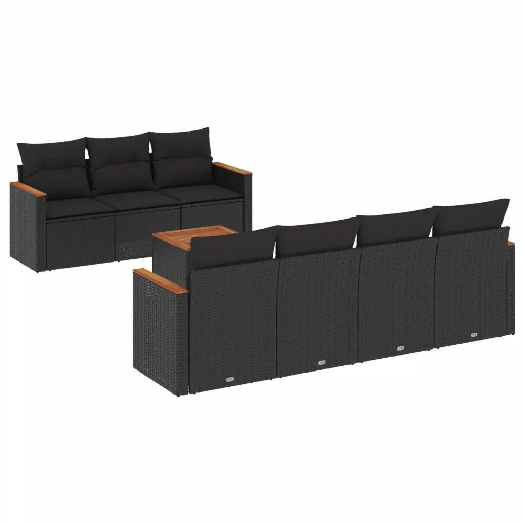 Set Divani da Giardino con Cuscini 8 pz Nero in Polyrattan 3225803