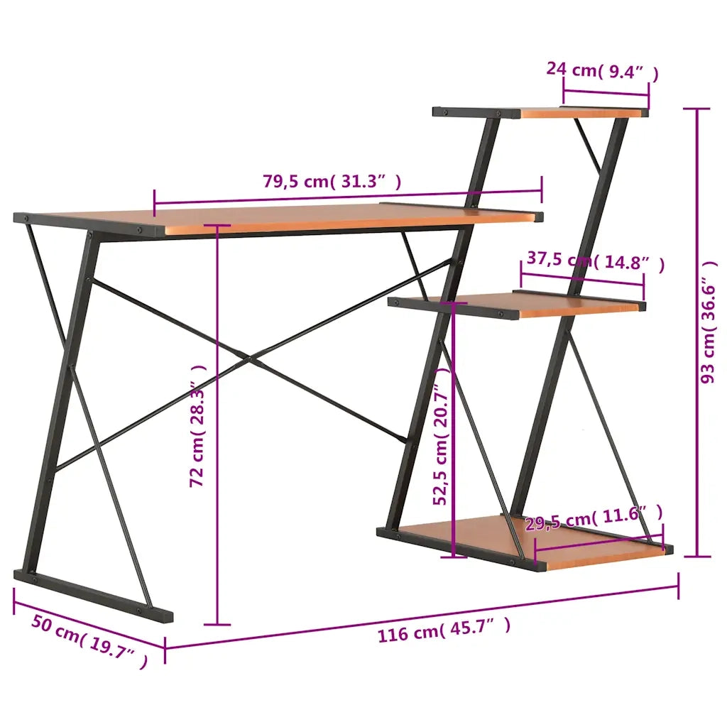 Scrivania | Tavolo da Ufficio con Ripiano Nera e Marrone 116x50x93 cm