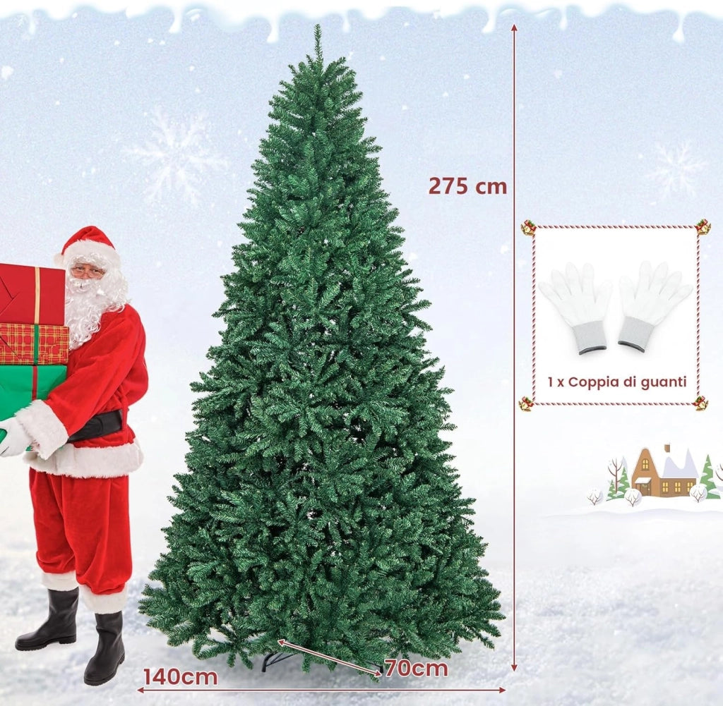 Albero di Natale 275 cm, Albero di Natale Artificiale con 3594 Rami e Base in Metallo, Albero di Natale Realistico e Denso per Casa, Ufficio e Negozio, Verde (275 cm)