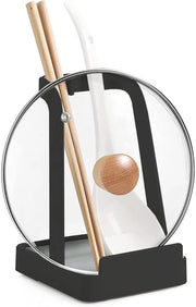 Supporto per coperchi - Supporto per cesti - Sostegno per coperchi - Solido e pratico - Nero - Metallo - Ideale per utensili da cucina - Adatto a ogni cucina - Multifunzionale