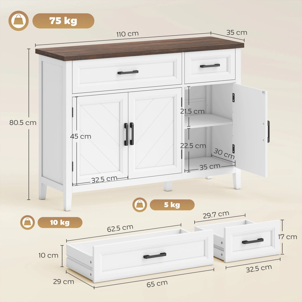 Credenza Cucina con Ante, Cassetti e Ripiani Regolabili ¨C zephmum ¨C Bianco, Legno