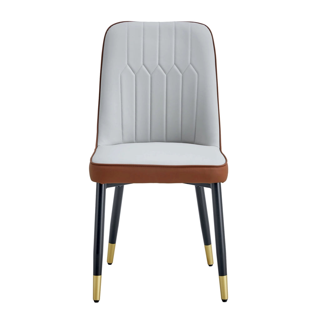 Set 2 Sedie da Pranzo ¨C MINIMAL ¨C Similpelle Bicolore Grigio Chiaro e Marrone, Gambe in Metallo Nero
