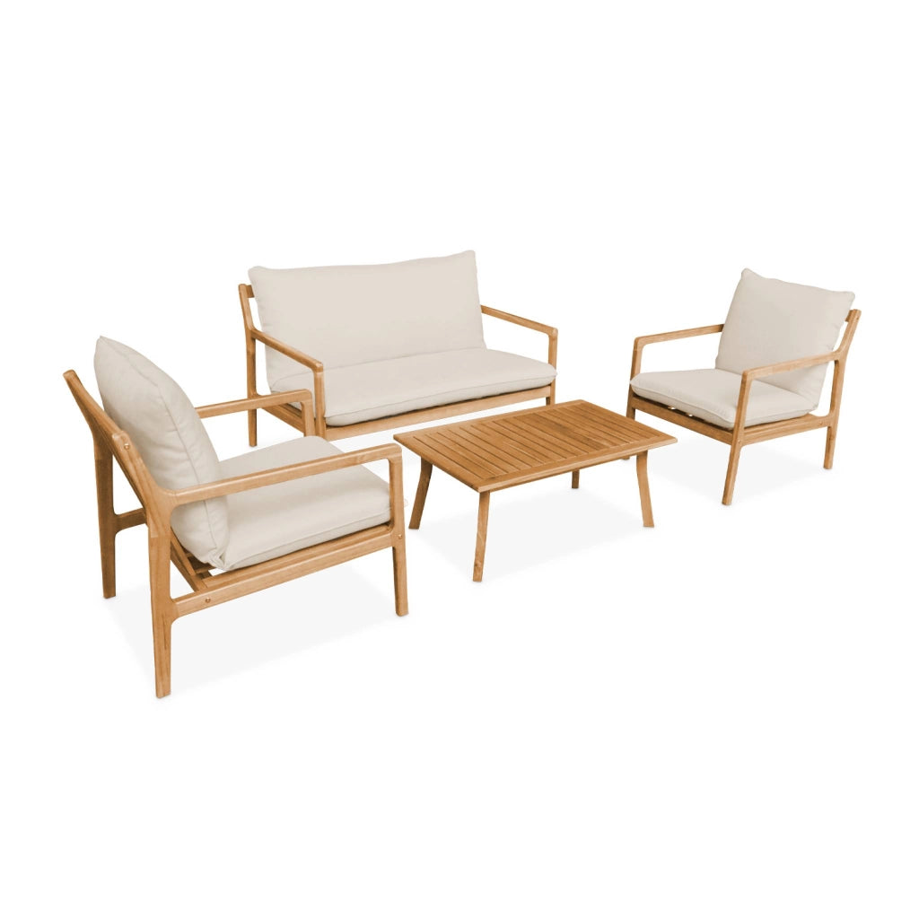 Salotto da giardino in acacia, 4 posti, beige