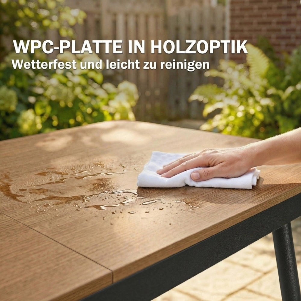 TAVOLO da giardino 140x80 cm per 6 persone in metallo e WPC teak