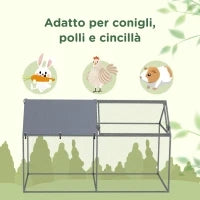 Gabbia per Animali in Acciaio con Tetto in Tessuto Oxford e Picchetti, 198x100x120 cm, Verde e Argento