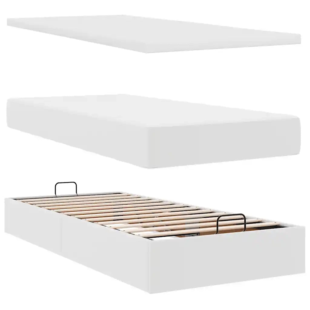Letto Pouf con Materasso Bianco 90x200 cm Similpelle 3312982