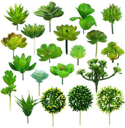Set di piante artificiali miste - decorazione - con 20 pezzi - verde - plastica