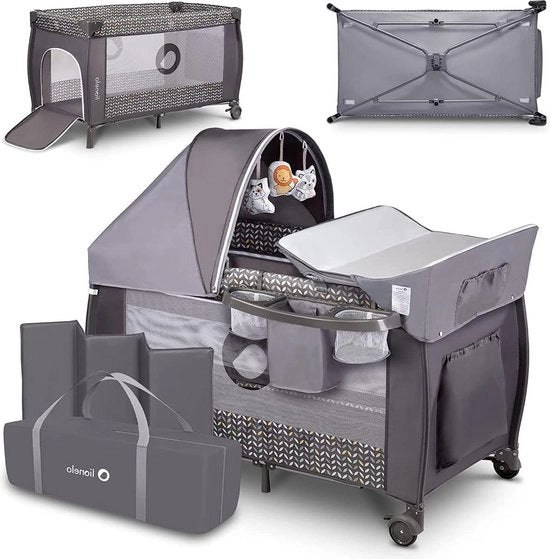 Culla Viaggi 2in1 per Bambini da 0 a 15kg - Funzione di Oscillazione - Capanna - Blocco di Sicurezza - Organizzatore - Regolazione di Altezza - Culla Connessa