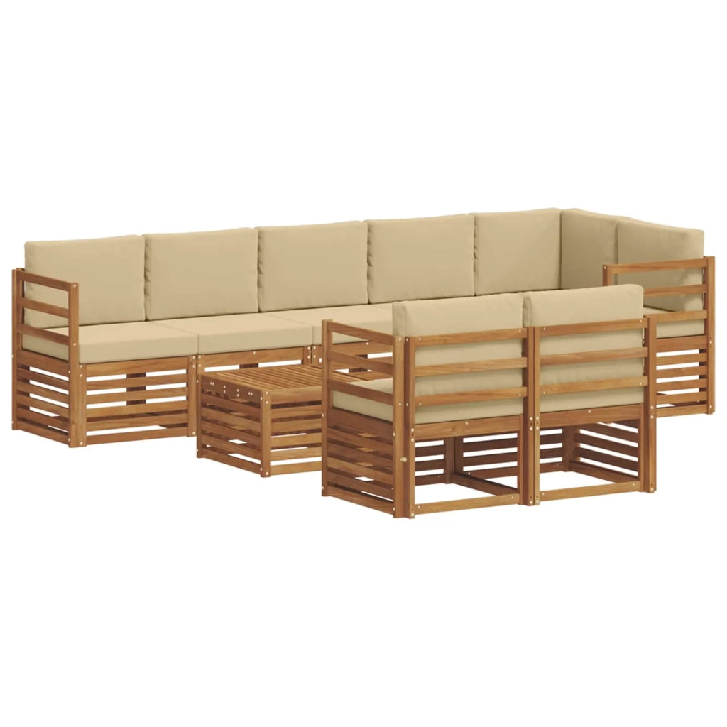 Set divani 9 pcs Naturale e Beige Legno di Acacia Massello