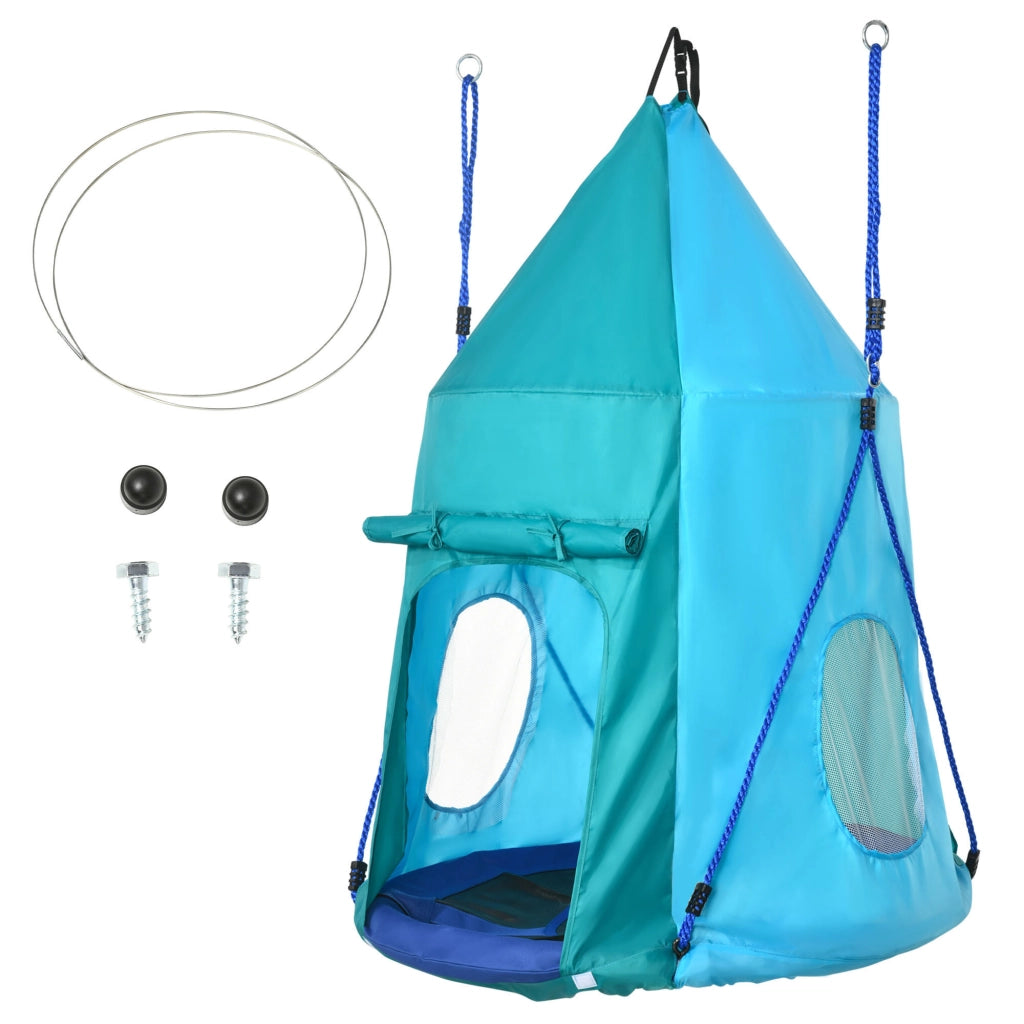 Altalena da Giardino con Tenda per Bambini da 3-8 Anni, ?100cm e Corde Regolabili, Blu