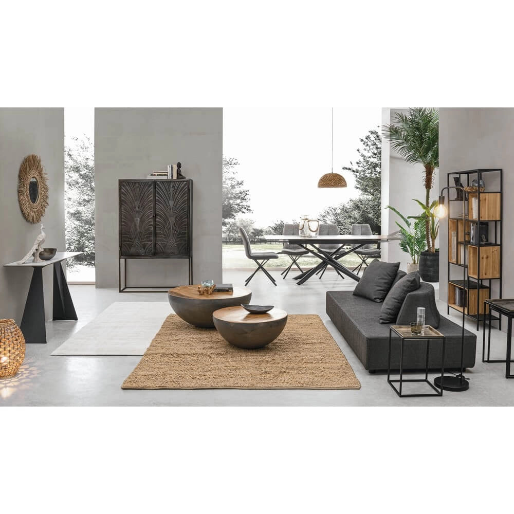 Tavolino Rotondo in Acciaio e Legno Riciclato Base Semisfera - ZEN