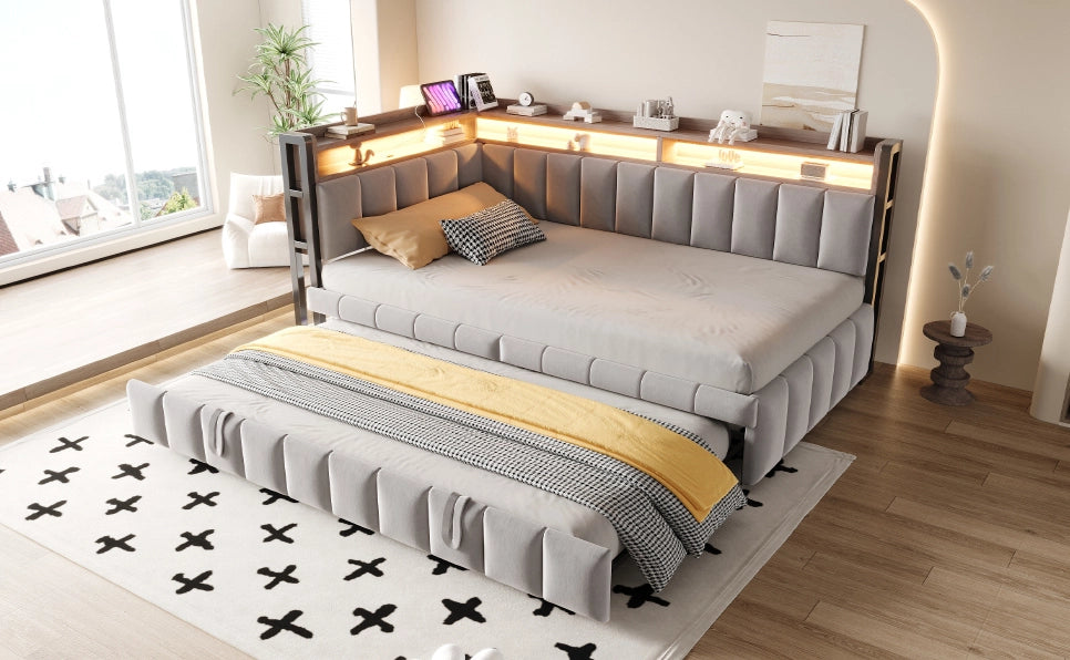Divano letto estraibile 90x200 cm con LED, USB e Type-C