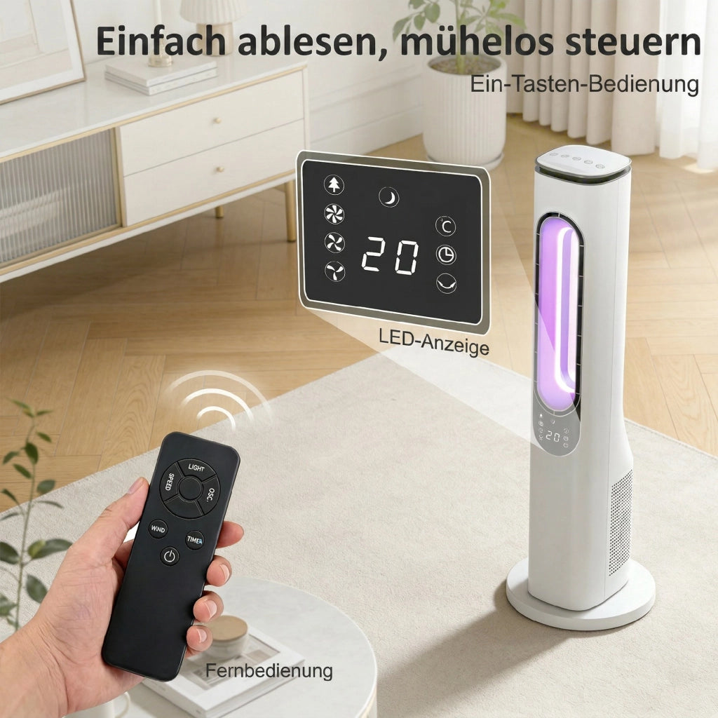 Ventilatore da camera da letto ¨C zephmum ¨C bianco, LED, 3 velocit¨¤, timer 15h