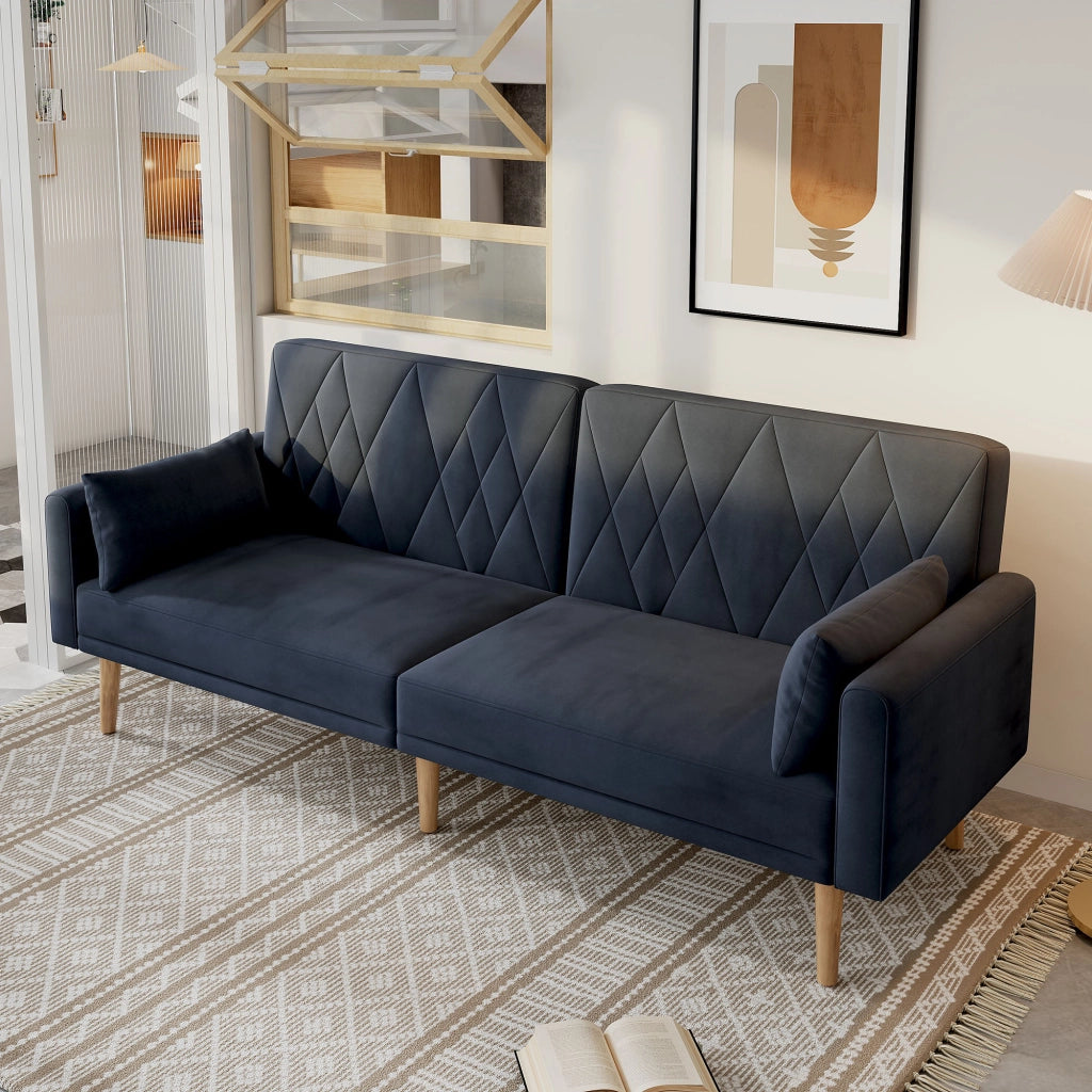 Divano Letto 2 Posti con Schienale Regolabile e Braccioli Regolabili in Velluto Nero 180 × 75 × 82 cm