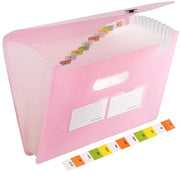 Documenti A4 13 cassetta, 33 x 23,8 cm cartella accordeon, cassetta documenti, cartella per ordinare, sistema di organizzazione A4 per ufficio, scuola, casa (rosa)