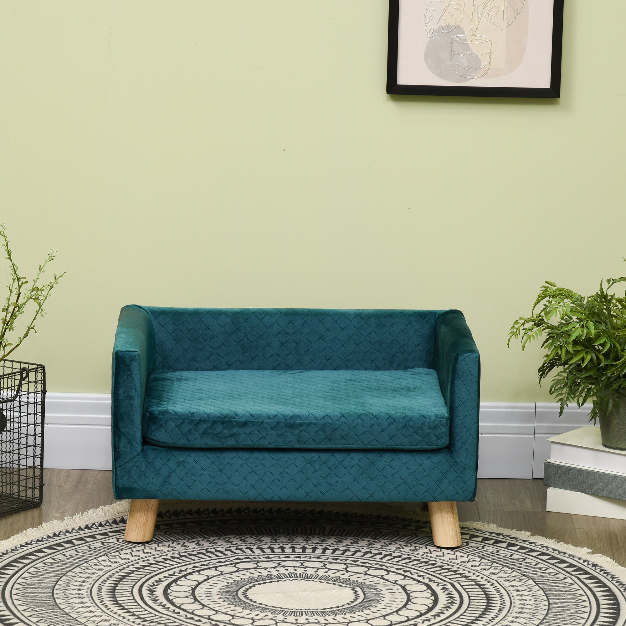 Cuccia Divano per Cani e Gatti 64x45x36 cm Stile Scandinavo in Velluto Blu