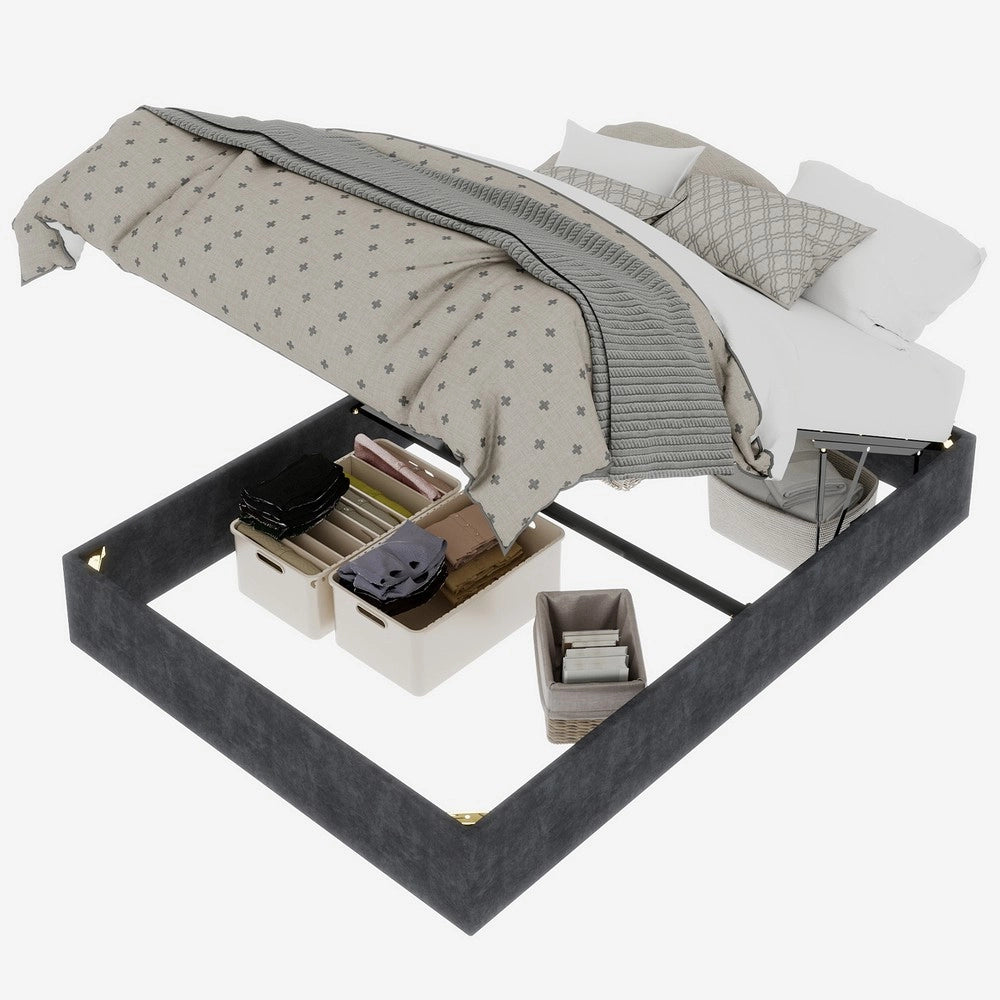 Letto Contenitore Imbottito ¨C Xylo ¨C Grigio, Velluto, 160x200, Senza Testiera