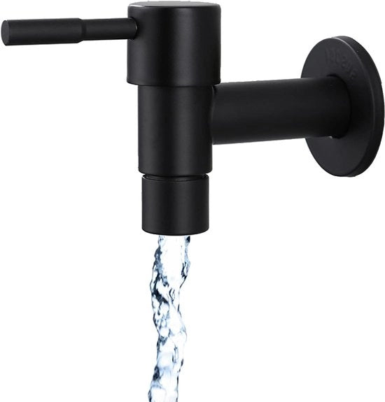 Wastafelkraan in acciaio inox nero per cucina, bagno o giardino - fissaggio alla parete