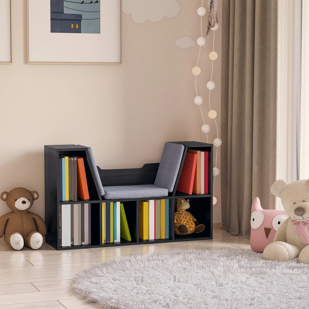 Libreria a Banco 2 in 1 con Cuscini ¨C Zephmum ¨C 102x30x61 cm, Nero