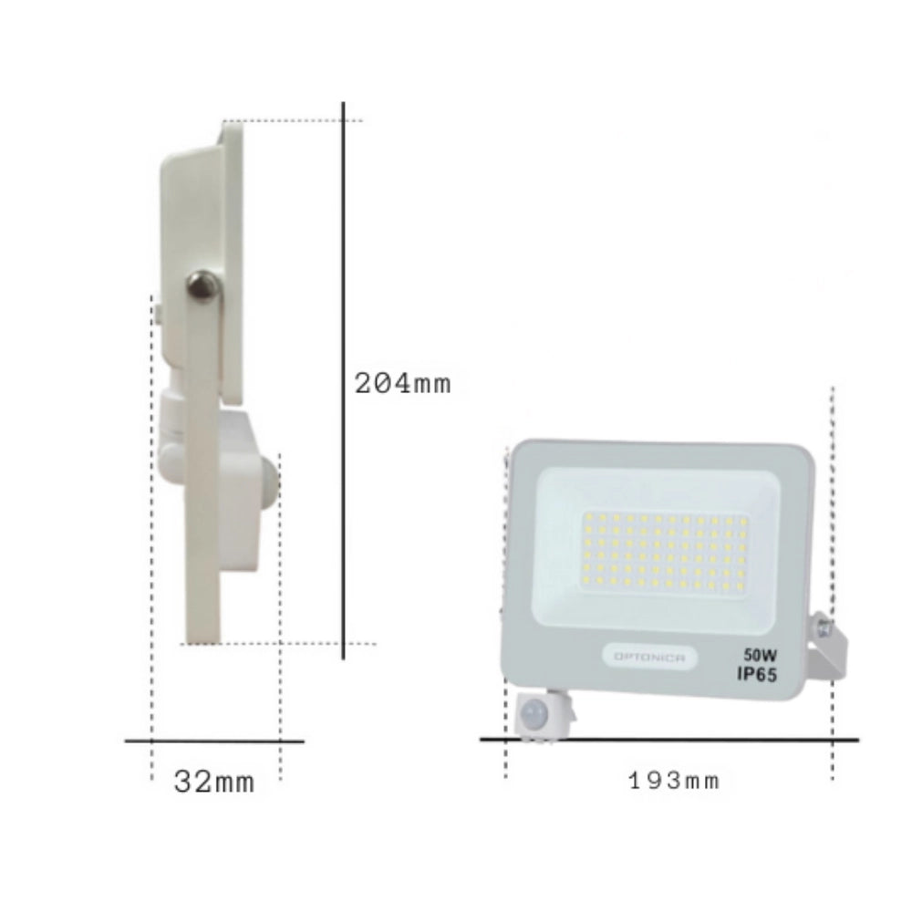 Proiettore led smd corpo bianco con sensore di movimento e cavo da 15 cm ip65