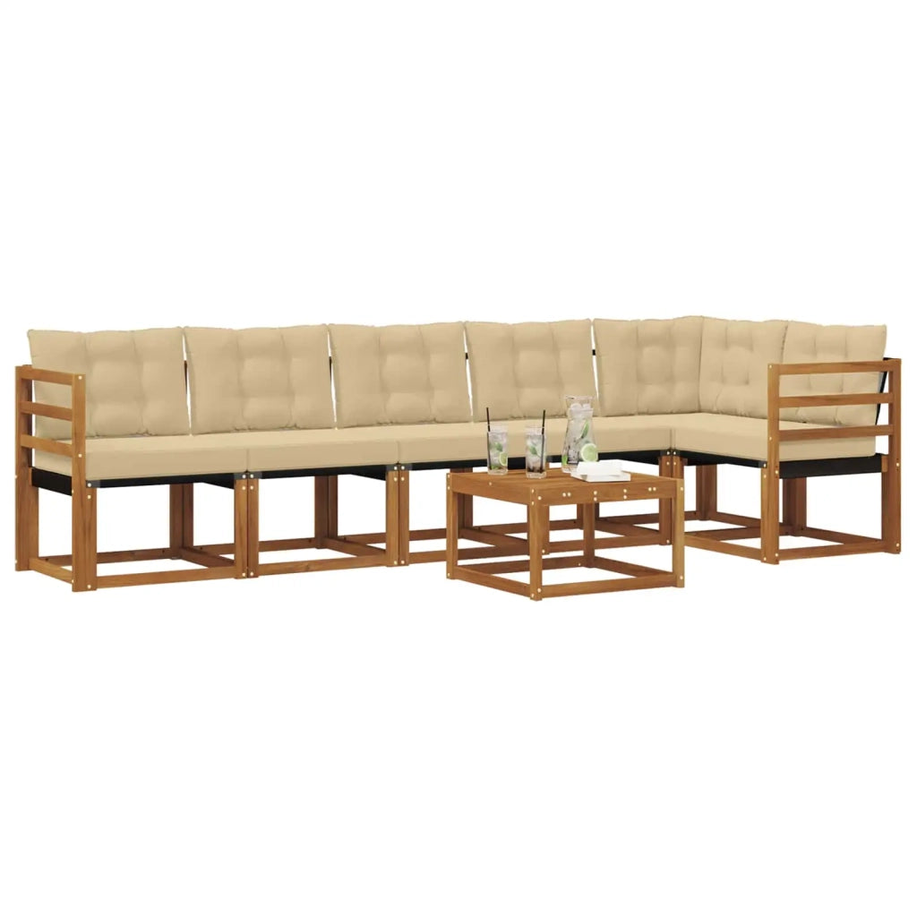 Set di divani da esterno con cuscino 7 pcs Naturale e Beige 3368728