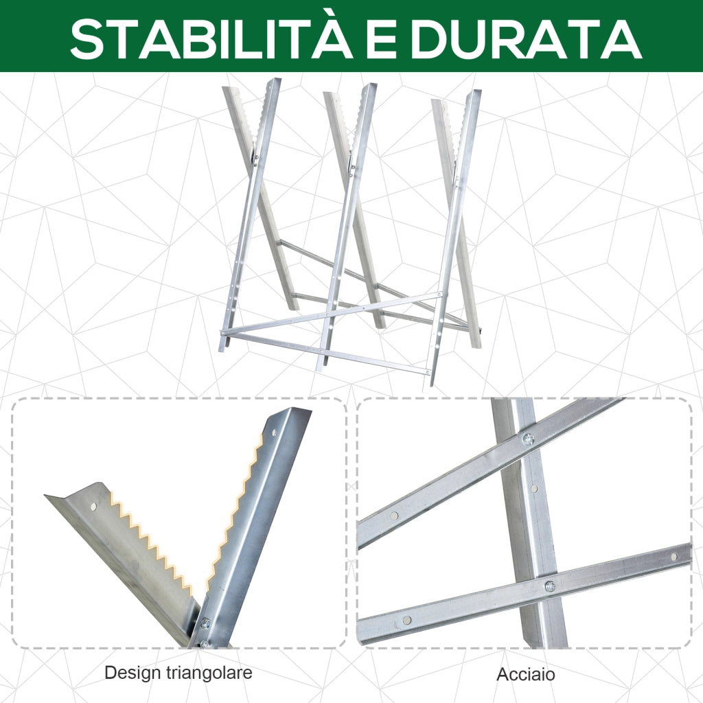 Cavalletto Taglialegna Pieghevole in Metallo ¨C zephmum ¨C Argento 83x83x79 cm