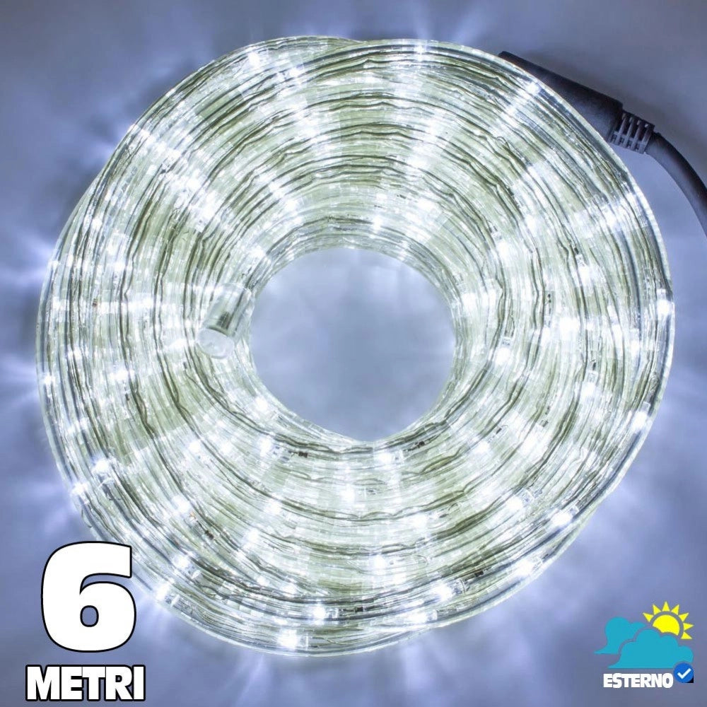 Trade Shop - Tubo Luminoso A 108 Led Per Esterno 6 Metri Di Luci Bianco Freddo Con Controller -
