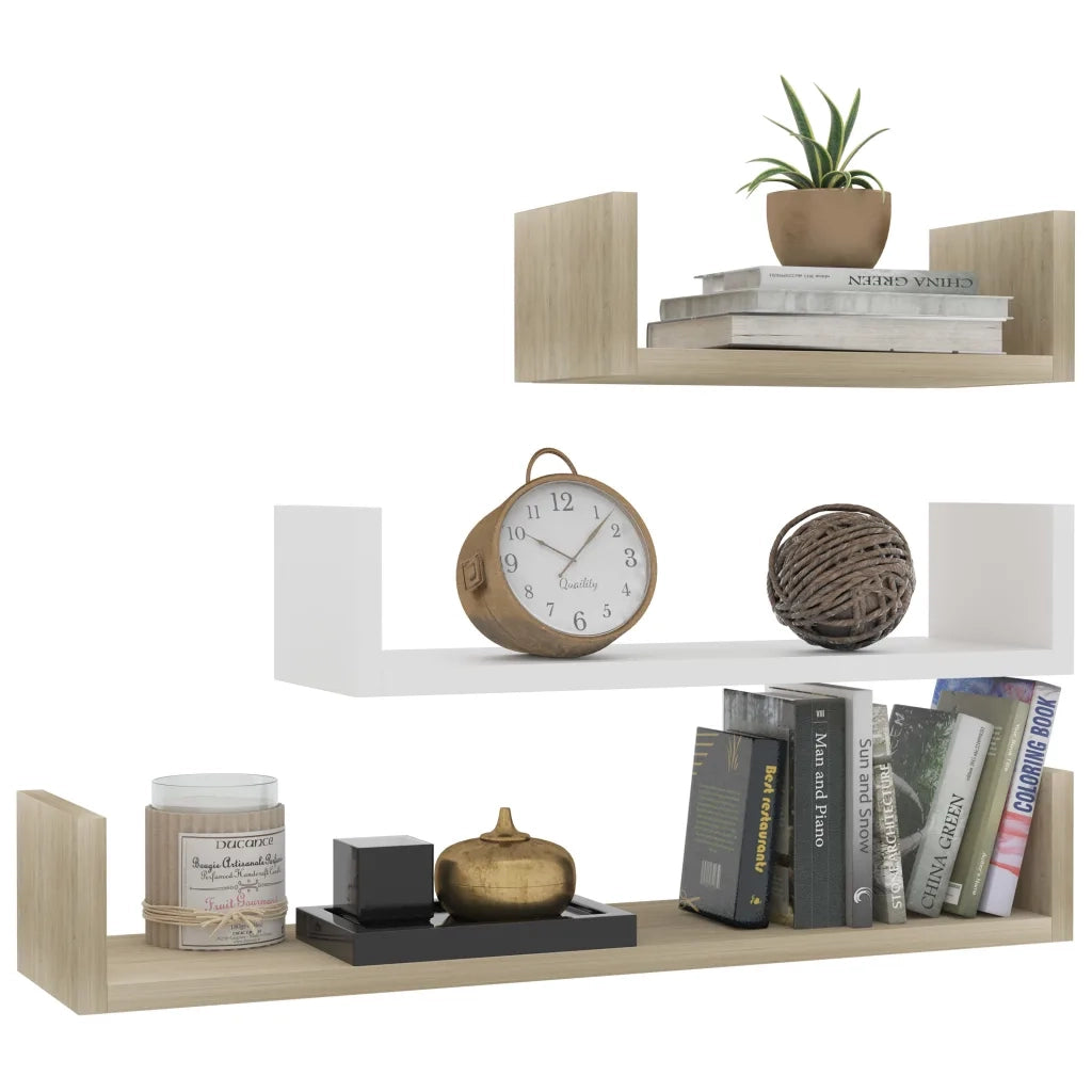 Mensole a Muro 3 pz Bianco e Rovere Sonoma in Truciolato   cod mxl 50468