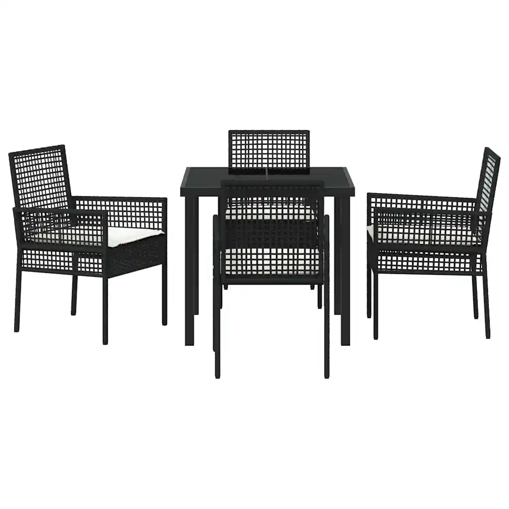 Set da Pranzo per Giardino con cuscino 5 pcs Nero polyrattan