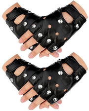 Manopole senza dita - 2 paia - PU pelle - manopole semidita - stile punk - per donne - adatte per Halloween