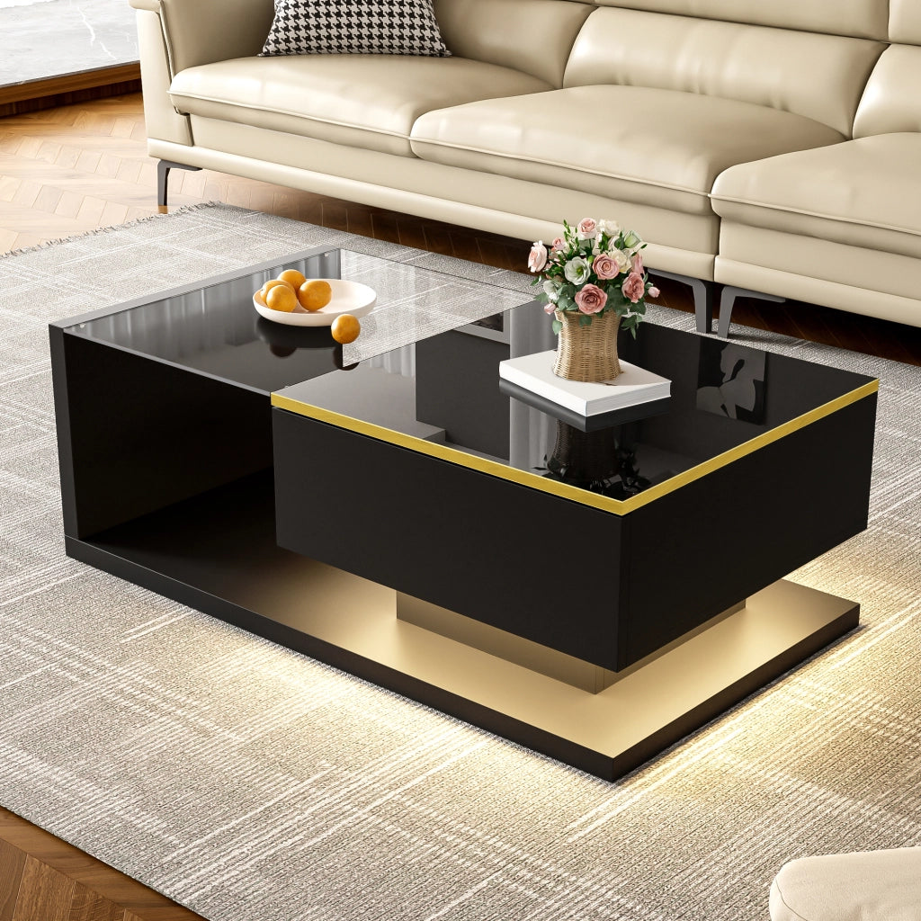 TAVOLINO DA SALOTTO 90x50 cm Nero Lucido in truciolare con LED 16 colori