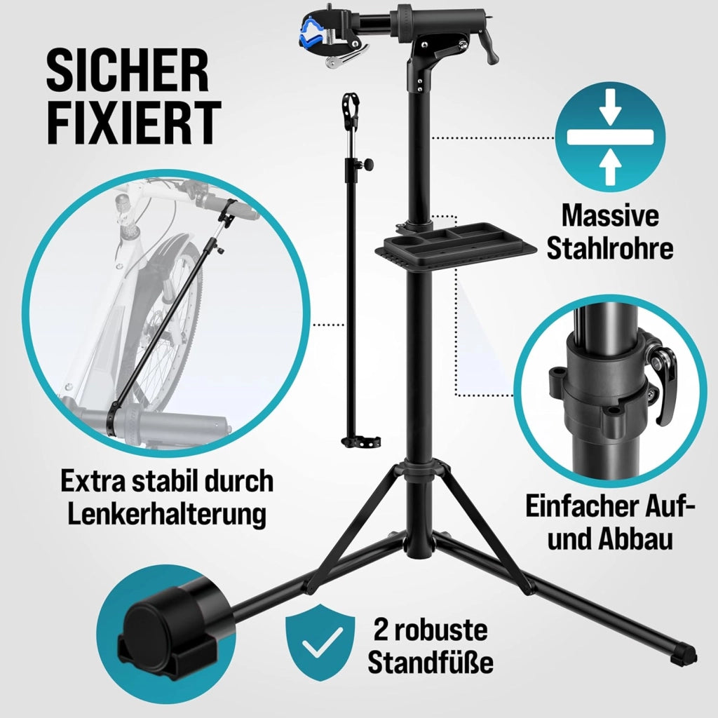 MONZANA® Cavalletto Manutenzione Supporto Bici 50 kg Montaggio Bicicletta Riparazione Mtb con Set Chiavi Dinamometriche da 1/4 per E-bike Pieghevole