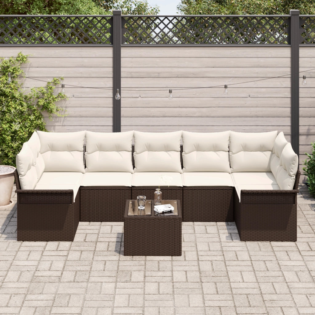 Set Divano da Giardino 8 Pezzi con Cuscini Marrone Polyrattan