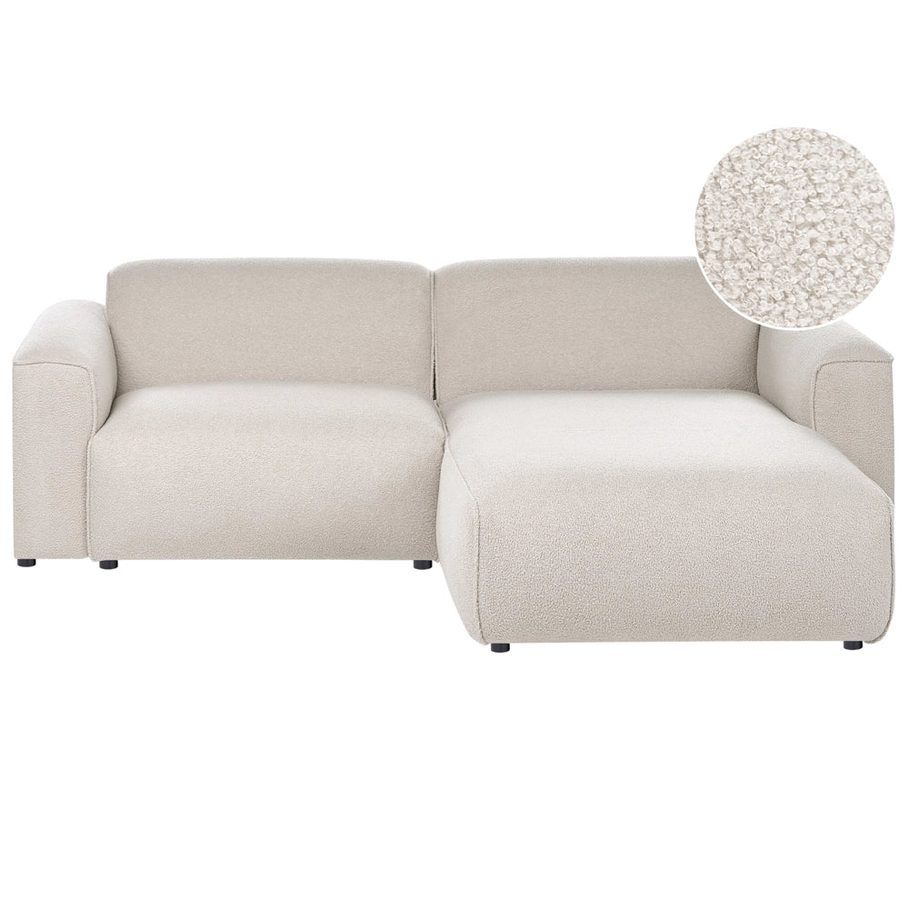 Divano angolare sinistro Rivestimento bouclé beige Gambe in legno di pino 3 posti Soggiorno