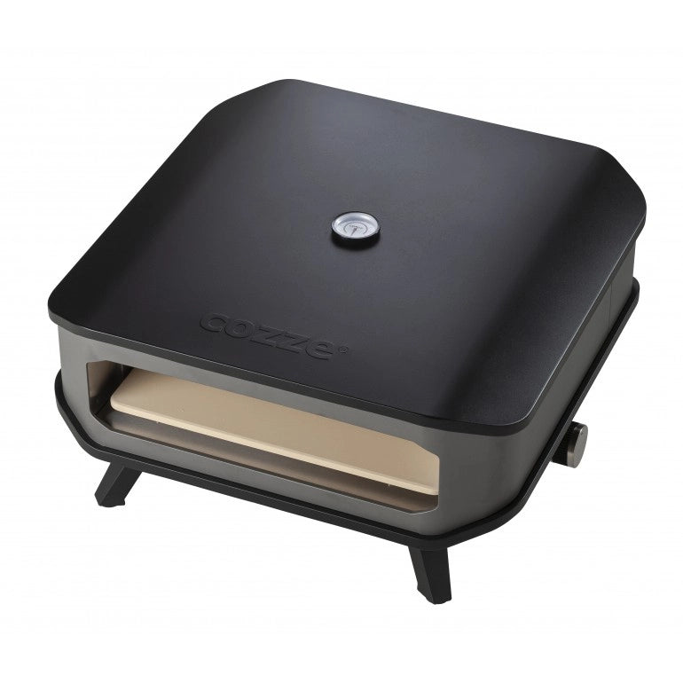 COZZE Forno per pizza a gas 17" con term. fino a 400°  42.5 x 42.5 cm facilmente trasportabile con pietra refrattaria
