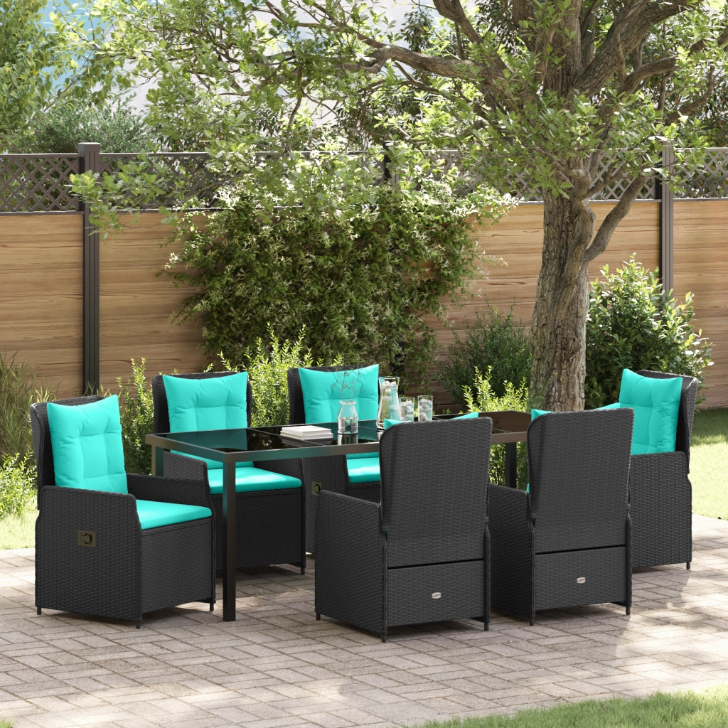 Set da Pranzo da Giardino 7 Pezzi in Polyrattan Nero